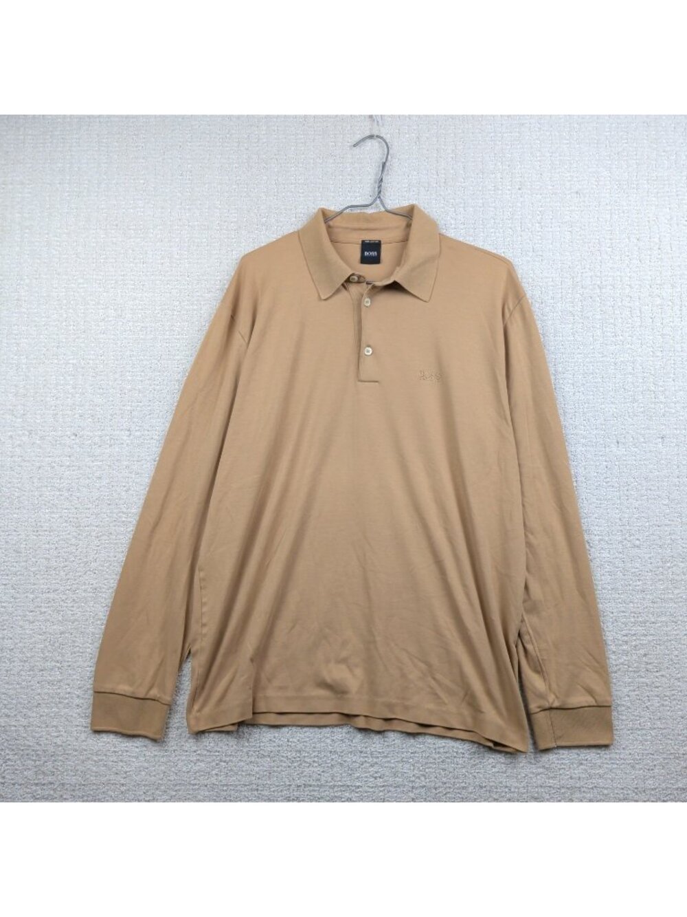 BOSS Hugo Boss Polo Shirt Men L Sand Beige Pima Cotton Long Sleeve Preppy